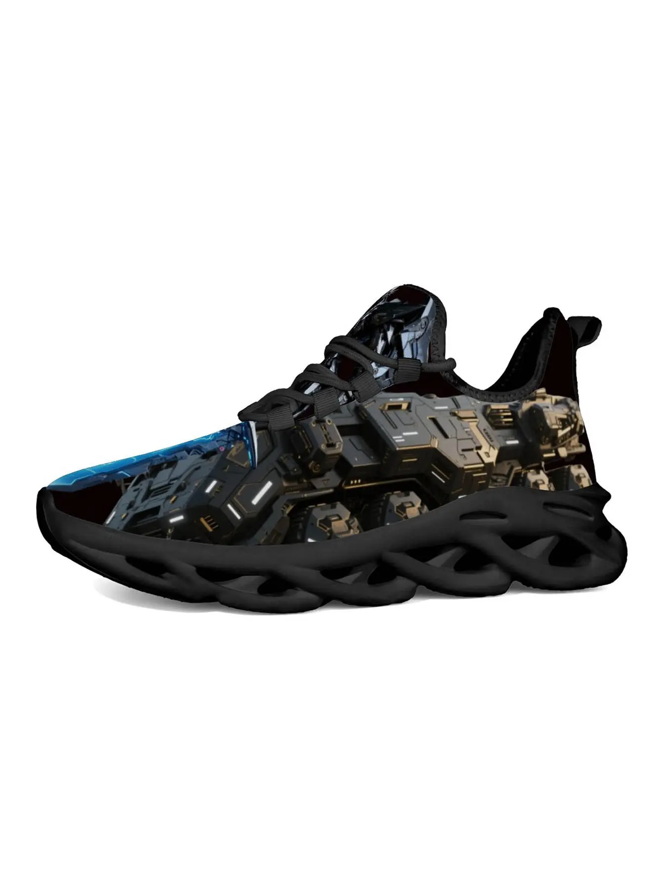 Exclusive Futuristic Sports Shoes with Unique Print for Stylish Men, Vibrant Neon Glow Effects and Comfortable Sole Design, Perfect for Night Running in the City, Trendy Running Shoes