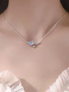 Dainty Star Moon Planet Collarbone Chain Necklace for Women | Silver-Tone Stainless Steel & CZ | Elegant Celestial Jewelry Gift