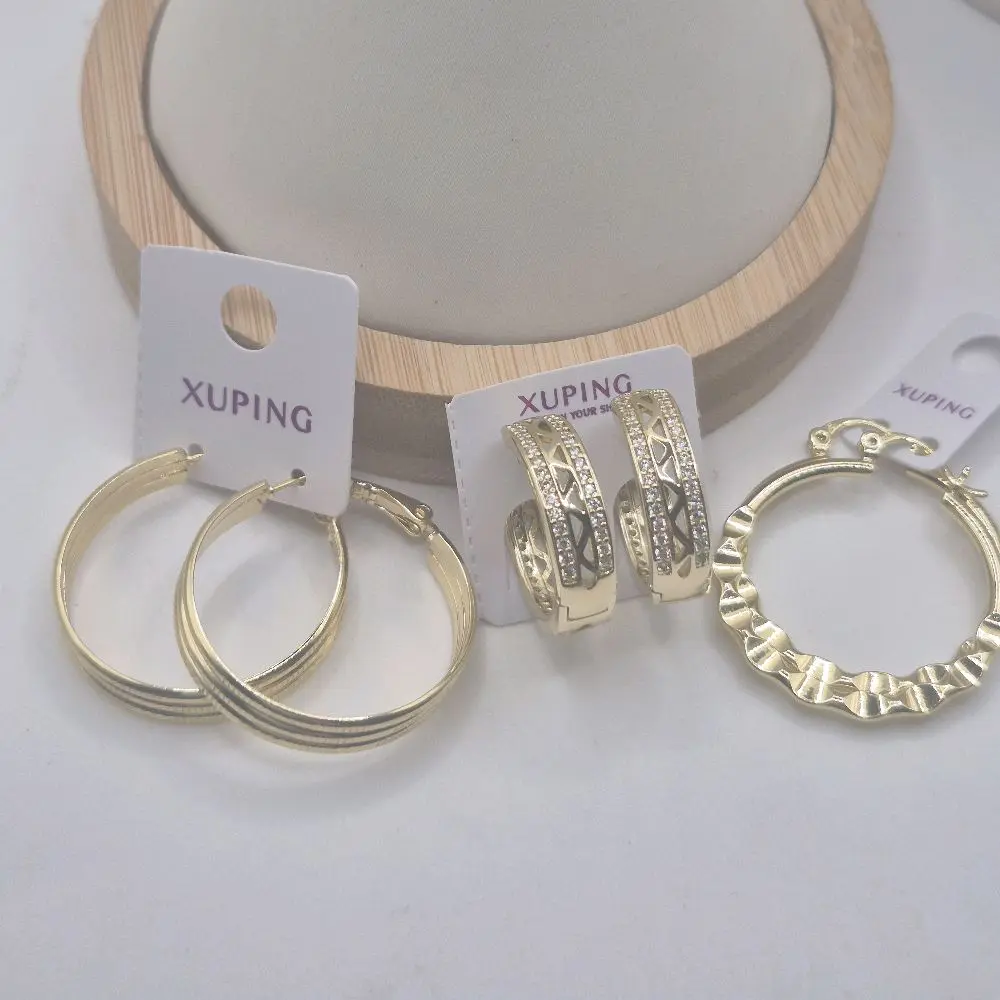 3 pairs earrings plated gold 14k
