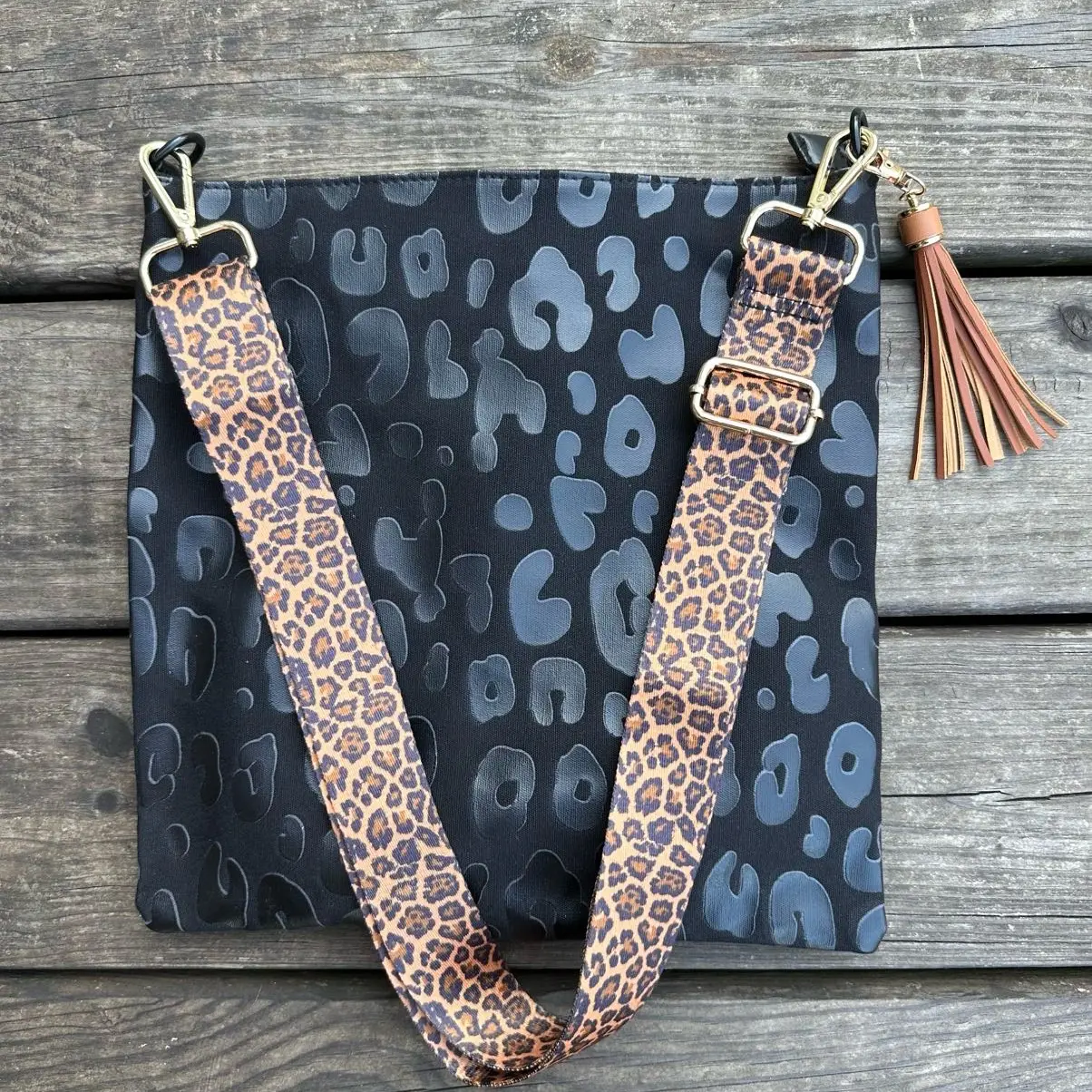 Women's Black Leopard Crossbody Bag with Tassel