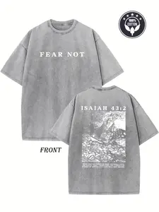 Men's and Retro Christian Bible Verse Heavyweight 230g Cotton Loose Casual Style "Do Not Be Afraid" Isaiah 41:10 Design Casual Church Clothing Daily Faith Apparel Breathable Sweat-Absorbing Retro Street Style Double-Sided Print Retro Washed