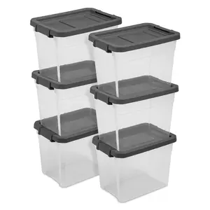 Sterilite Clear Plastic Stackable Storage Bin with Grey Latch Lid