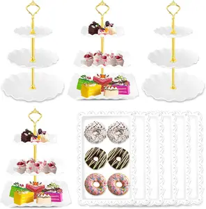 10 count Cake Stand, Plastic Dessert Table Display Set, 4 count 3 Tier Cupcake Stand Tower Holder and 6 count Serving Tray for  Party  Shower Decorations