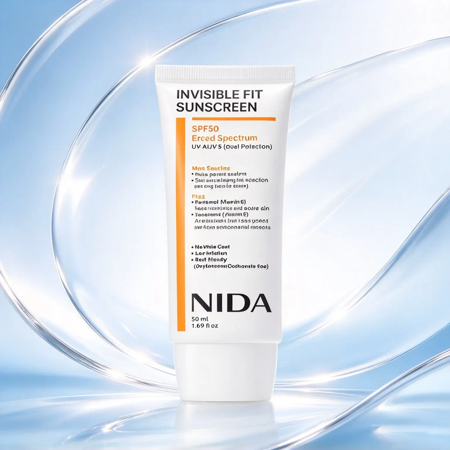 NIDA Invisible Fit Facial Sunscreen - Daily Lightweight SPF Sun Care for Sensitive Facial Skin, Non-Greasy Invisible Finish, Gentle Makeup-Compatible Protection