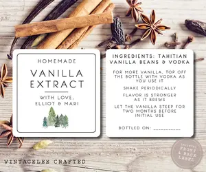 Homemade Vanilla Extract Labels, Personalized Front and Back Vanilla Extract Sticker, Stickers for Vanilla Bottle, Homemade Christmas Gift Label, Homemade Food Label