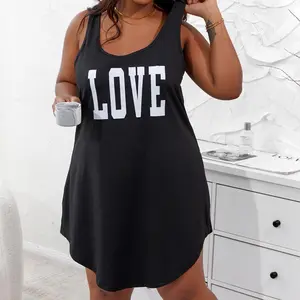 Chicme Plus Size Letter Print U-Neck Sleep Dress（gift）