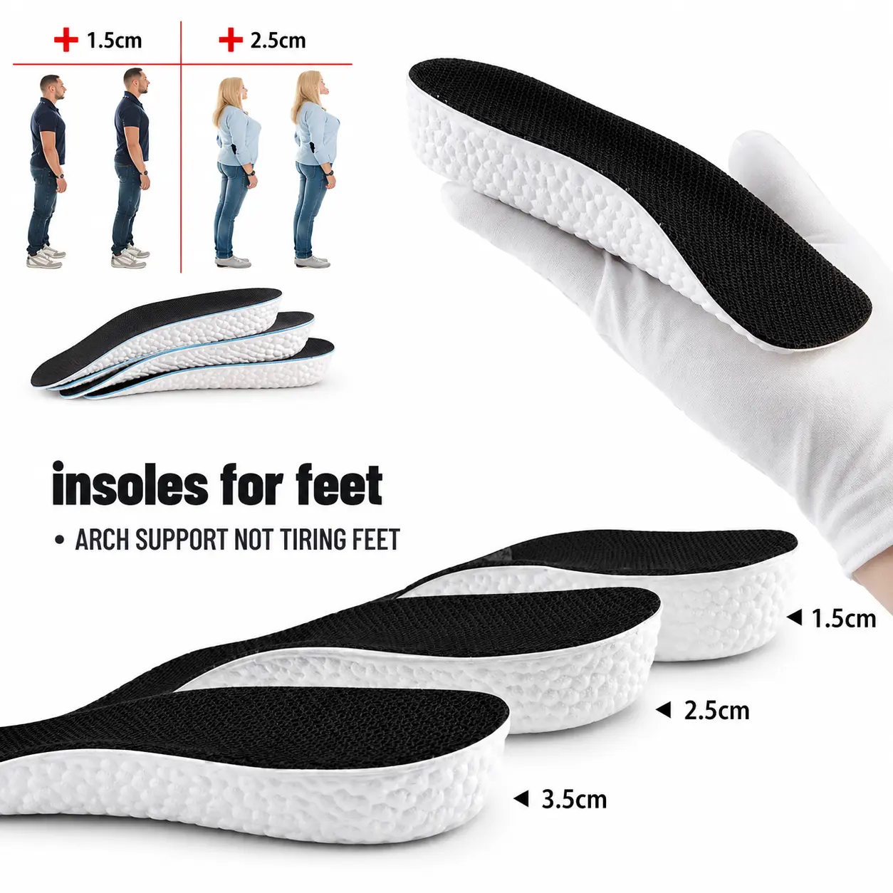 Memory Foam Height Increase Insoles for Men Women Shoes Flat Feet Arch Support Orthopedic Insoles Sneakers Heel Lift Shoe Pads