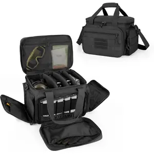 Tactical Gun Range Bag for 4 Handguns, Pistol Shooting Range Bag with 6X Magazine Slots and Extra Pockets for Ammo and Essentials