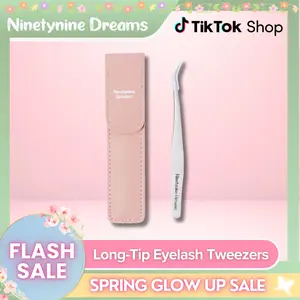 Ninetynine Dreams Eyelash Tweezers | Long-Tip Professional Lash Applicator Tool — Fine Precision Grip for Cluster & Strip Lashes, Stainless Steel, Includes Tweezers Pouch for Safe Storage, Easy Control Eyelash Application Makeup Essential Tool