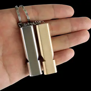 Flat aluminum alloy dual frequency survival whistle, double tube outdoor survival whistle equipment tool