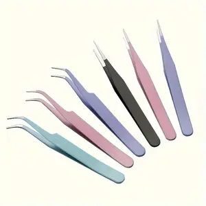 2pcs Non Pointed Tweezers Set, Stainless Steel Precision Tweezers, Curved & Straight Tips, Safety Blunt Tweezers for Eyelash Extensions, Crafts, Personal Use, Eyelash Separator Tool