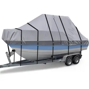 900D T Top Boat Cover -Heavy Duty Waterproof Trailerable Center Console Boat Cover fits for Beam Width Up to 102", Gray