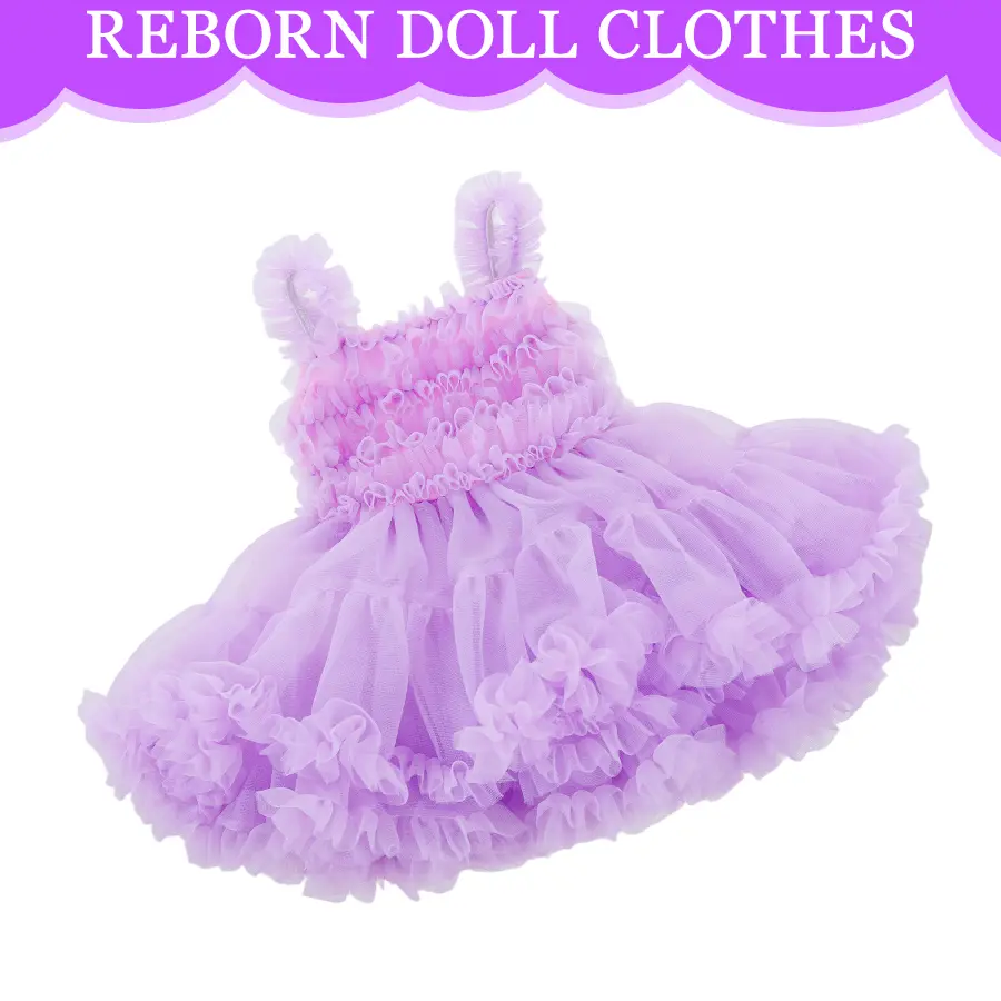 DEARBEI 18 Inch Doll Clothes Purple Fluffy Ruffled Tutu Dress with Cute Bow Strap Mesh Outfit Adorable Doll Dress Up Accessories for 18 Inch Dolls Play & Decoration