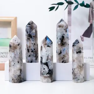 Natural Rainbow Moonstone Crystal Tower – Polished Hexagonal Point for Intuition, Feminine Energy & Inner Clarity