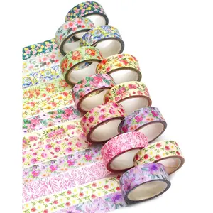 12 Rolls Floral Washi Tape 15 mm Wide Flower Masking Tape Decorative Paper Tape for Journals, Scrapbooks,Vision Boards, Planners, Envelope DIY(5m Long Each Roll, 12   B)