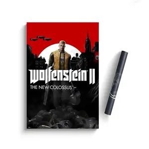 game W-Wolfenstein Youngblood Poster Self-Adhesive Waterproof Art Sticker, Aesthetic Minimalist Wall Poster for Coffee Shop, Bar & Home Room Decor