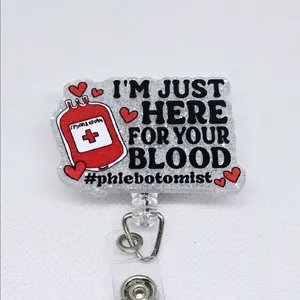 I'm Just Here For Your Blood #Phlebotomist Glitter Acrylic Retractable Badge ID Reel Belt or Alligator Clip holders id badge hospital worker retractable clip