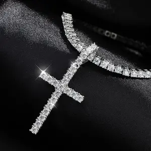 Full Moissanite Tennis Necklace with Pendant r Plated 18k Chain for Man Sparkling HipHop Party Jewely