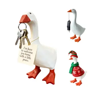 mini Elegant Resin Goose Desktop Sculpture for christmas display Home Decor Dual Key Holder and Tool Rack Minimalist Gift for Bedroom Office Hotel Decorative Sculptures decoration