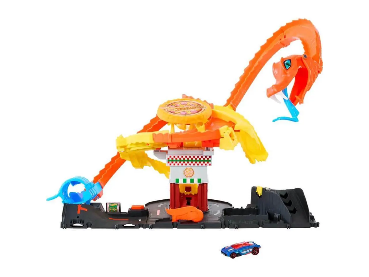 Mattel Hot Wheels City Pizza Slam Cobra Attack Playset with 1:64 Scale Toy Car