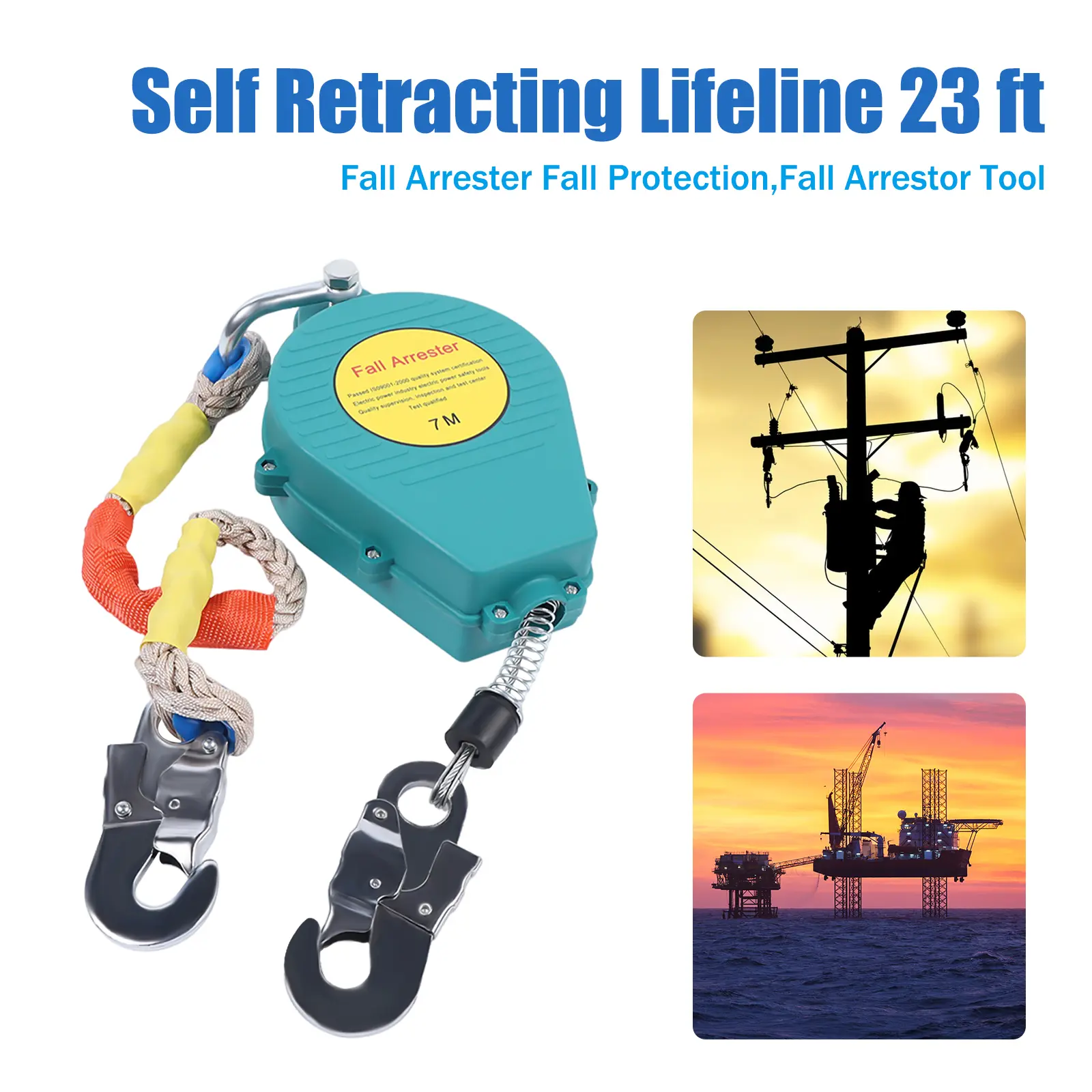 Self Ratcheting System 23ft Self Retracting Lifeline with Anti Ratchet Double Braking System ...