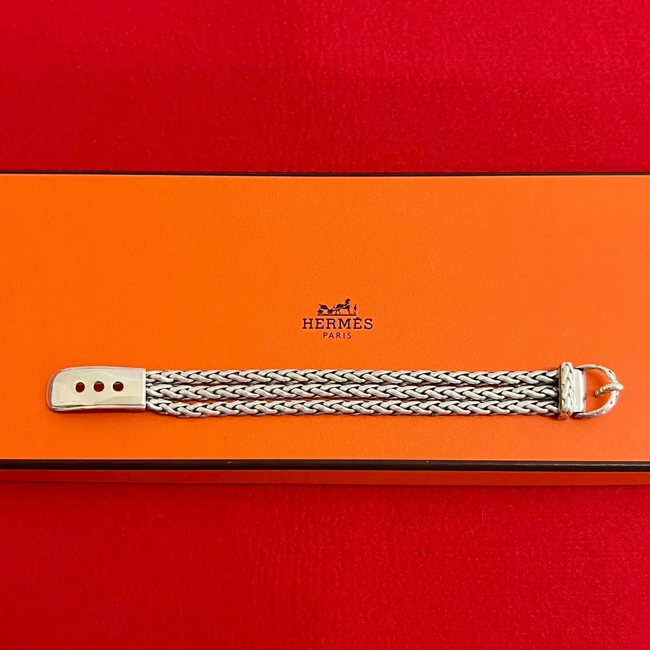 Pre-owned HERMÈS Sterling Silver 925 (Ag925) Small Leather Goods Hermes Diane Silver Bracelet