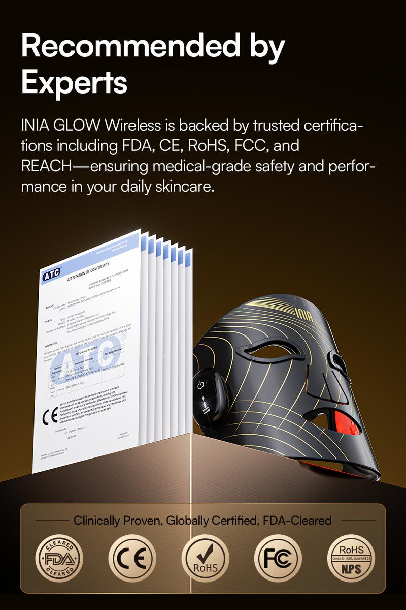 INIA GLOW Wireless LED Face Mask, 2-Year Warranty, Portable and Rechargeable for LED Facial Mask Skincare at Home and Travel, The Ultimate Gift Choice for this Season INIA GLOW Wireless LED Face Mask, 2-Year Warranty, Portable and Rechargeable for LED Facial Mask Skincare at Home and Travel, The Ultimate Gift Choice for this Season