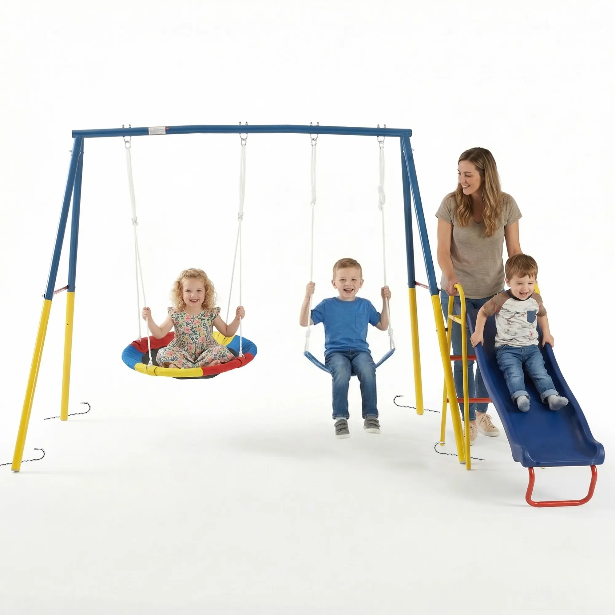 Mersco Heavy-Duty Metal Child Playground Swing - Playground Equipment, 440lbs Capacity, 32in Saucer, 26.2in Belt Seat, Ultra-Safe Durable Frame, Carabiner Design, Easy Install Kids Outdoor Play Backyard Outdoor Kids Toys
