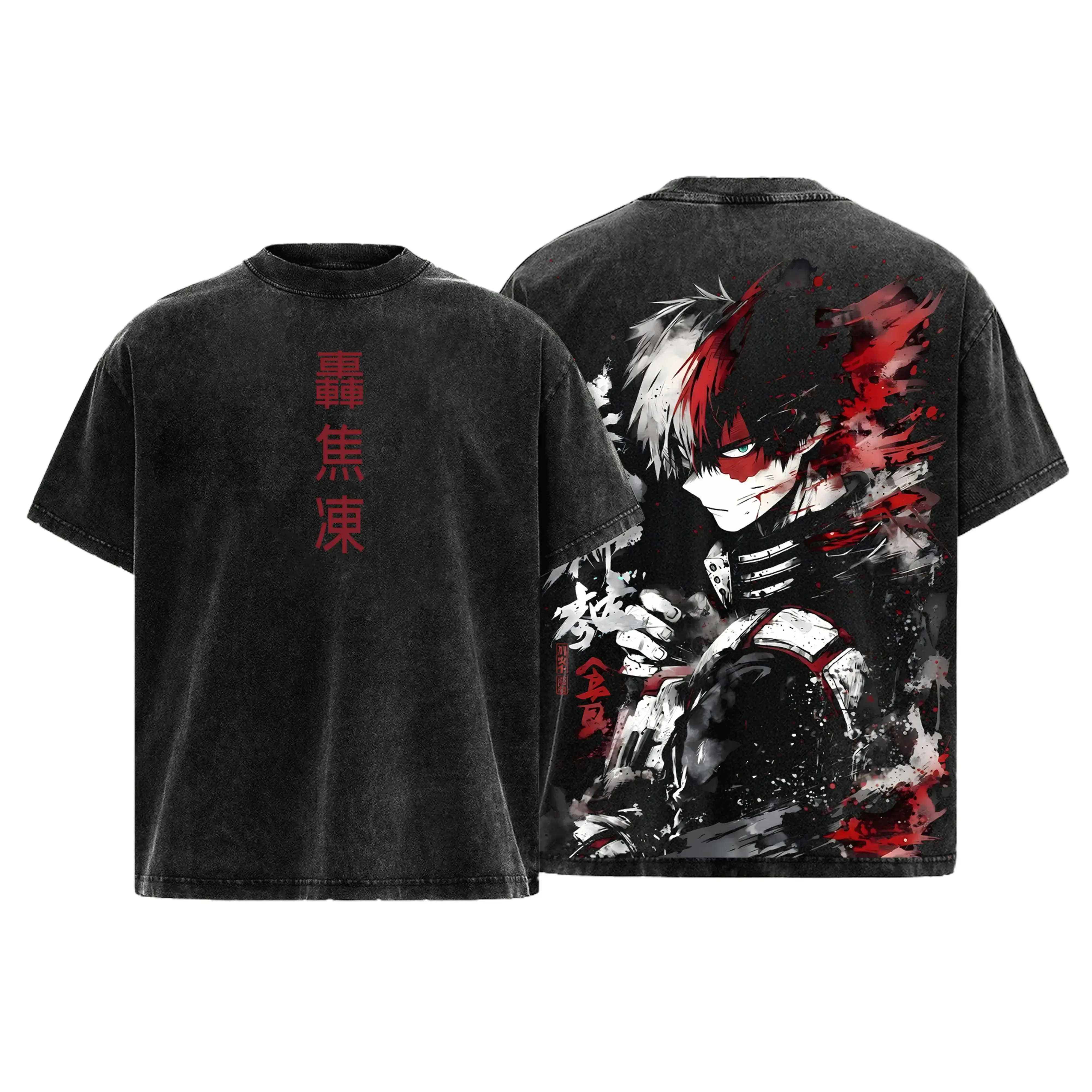 Shoto Todoroki My Hero Academia Vintage Washed Oversized Graphic Tee Heavy Cotton Anime Shirt Y2K Streetwear Unisex Japanese Manga Ice Fire Dual Power Retro Acid Wash Casual Tops Cosplay Everyday Wear MHA Merch For Men Women Trendy Pop Culture Apparel