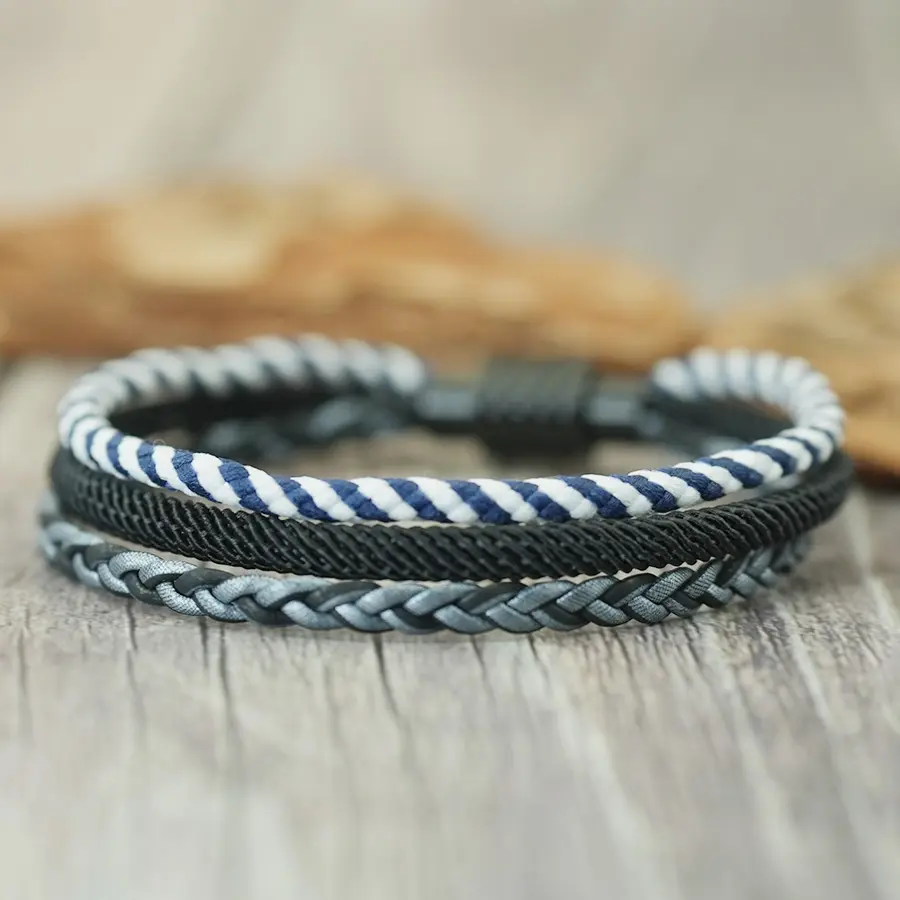 Unique Multilayer Braided Rope Bracelet Unisex Black Magnetic Clasp Handmade Weaven Cord Braslet Cycling Camping Couple Pulseira