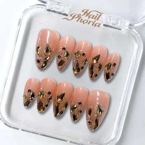 NailPhoria MIDAS TOUCH - Handmade Press-On Nails | Reusable, Salon-Quality, Long-Lasting, Glossy Design