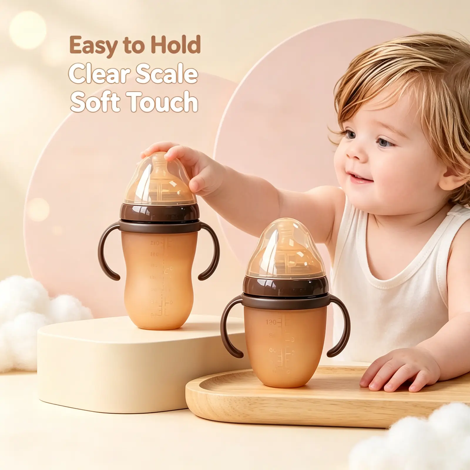 HOTMIR 5/8oz silicone tape handle baby bottle wide caliber dual capacity drop resistant baby feeding bottle, mother and baby newborn gift bottle