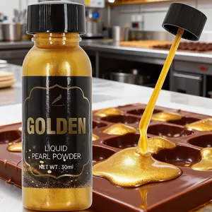Golden food coloring glitter paint for baking, suitable for cupcakes, cookies, donuts, and fruit (brush included). Ideal for decorating Christmas, Easter, and birthday cakes and desserts.