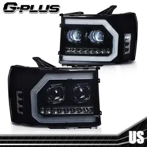 LED Strip Tube Projector Smoked Headlights Fits For 07-13 GMC Sierra 1500 2500HD