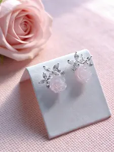 1Pair Obsessed Dainty Light Pink 3D Rose Zircon Stud Earrings｜Pierced Must‑have Graduation 2026 & St. John’s Day Bestie Gift, French Aesthetic Floral Jewelry for Women Wedding & Daily Wear
