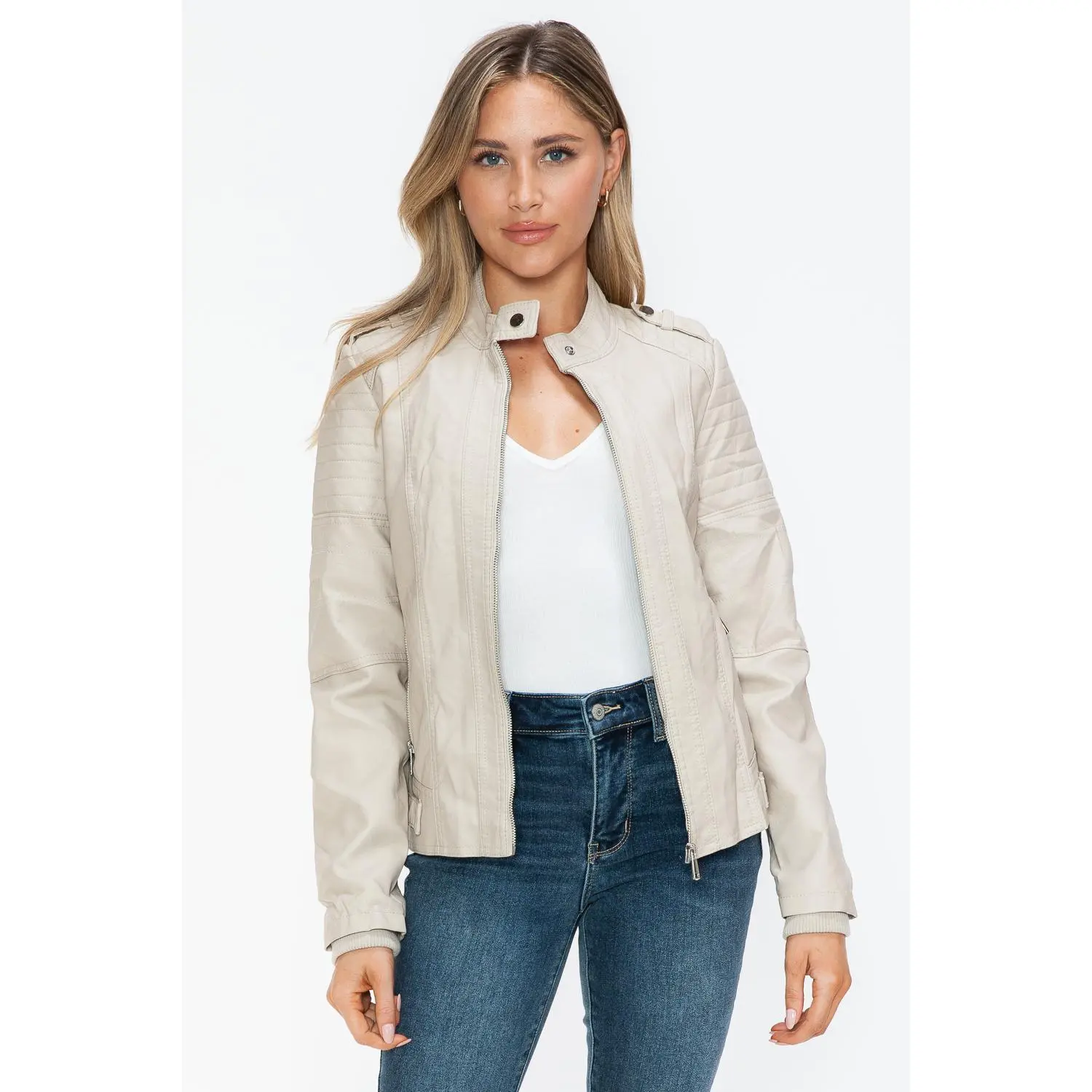 Snobbish PU Leather Biker Jacket with Side Zip Pockets