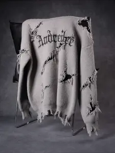 Men's Letter Embroidery Sweater, Loose Casual Long Sleeve Round Neck Jumper for Fall & Winter, Fashion Men's Knitwear for Daily Wear, Casual Comfy Pullover, Tops