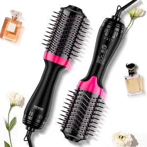 VEVOR Hair Blow Dryer Brush, 4 in 1 Ionic Hair Dryer and Styler Volumizer with 2.56" Ceramic Coating Oval Barrel & 3 Heat Settings, Professional Hot Air Styling Brush for Straightening Drying Curling
