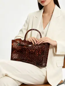 Summer New Shopping Basket Handbag, Extra Large Capacity, Leopard Print Jelly Bag, Foldable Plastic Storage Bin, Beach Picnic Basket