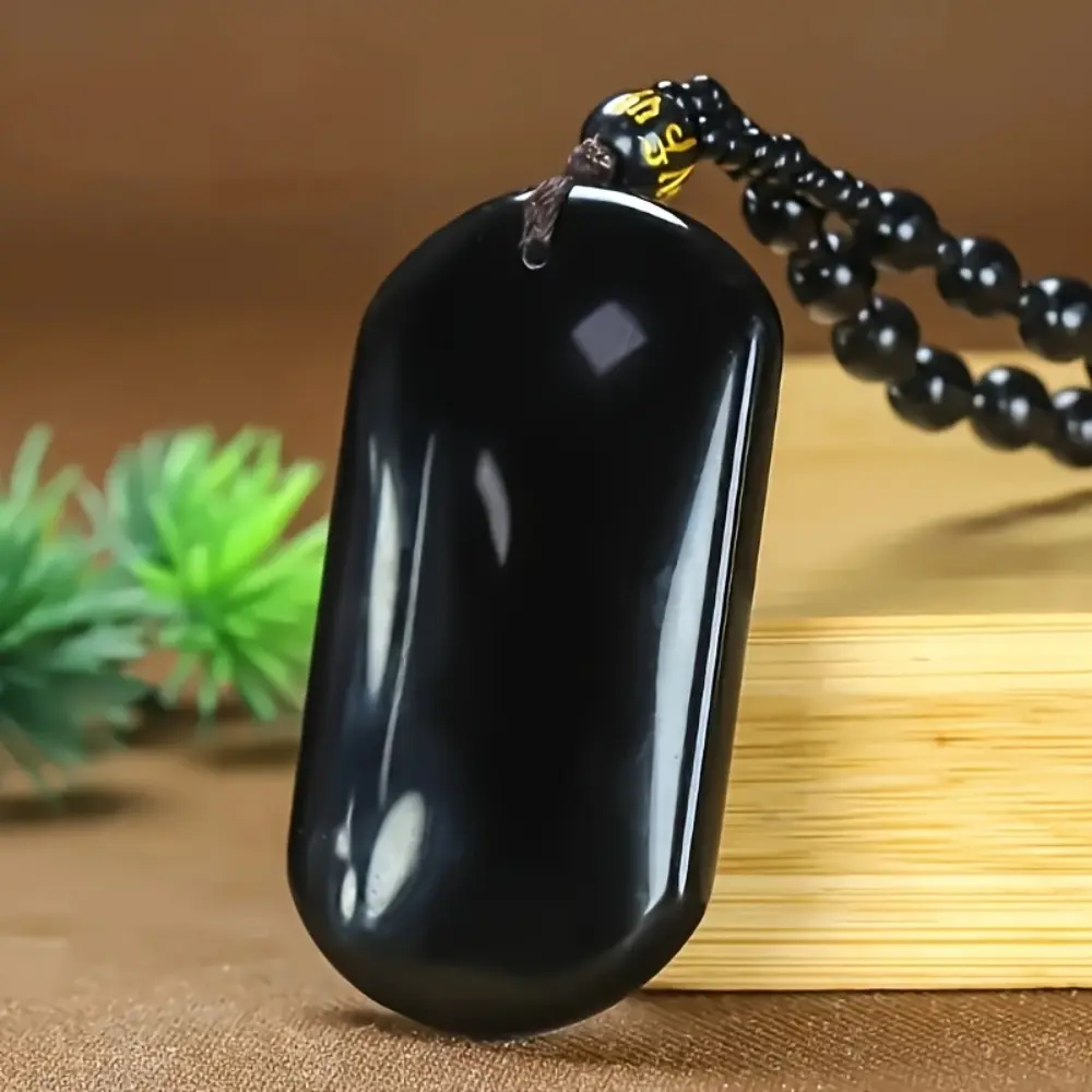 Natural Black Obsidian Pendant Necklace for Women, Elegant Minimalist Crystal Accessory for Casual Daily Wear and Gifting, Pendants, Crystal Accented Necklaces, Adults, Unisex Names