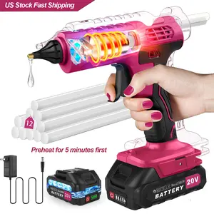 100W Cordless Hot Glue Gun Cordless & Rechargeable(Battery Included), 20V Pink Full Size Hot Glue Gun Kit with Charger, Wireless Hot Glue Gun Sticks Set with 12pcs 0.43'' Glue Sticks for Crafts & DIY