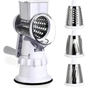 Rotary Cheese Grater Hand Crank - Mandoline Vegetable Slicer with 3 Stainless Steel Blades, Cheese Shredder for Fruit Vegetables Nuts - White