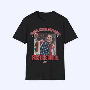 Youth & Adult Jack Hughes Blood Sweat and Teeth for the Gold USA Hockey T-Shirt, Olympic Golden Goal Hockey Fan Tee, Team USA Inspired Graphic Shirt, Unisex Game Day Sports Gift