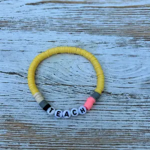 Handmade “Teach” Pencil Bracelets - Heishi Beads, Customizable Stretchy Bracelet