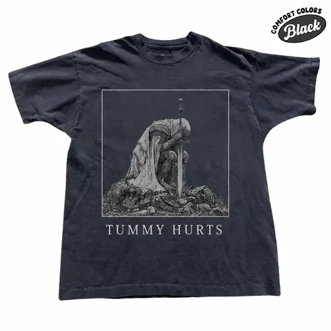 The Vintage Dark Knight Meme Comfort Color Shirts, Tummy Hurts Funny Medieval Knight T-Shirt, Game For Merch, Gift for Men, Gift for Women, Crew Neck T-shirt, Trending T-shirt