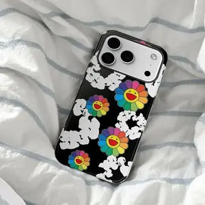 Luxury Vibrant Rainbow Takashi Murakami Flower Art Design Phone Case, Shockproof Heavy-Duty Drop Protection Durable Hard Cover, Trendy Mobile Phone Accessories for iPhone 11 12 13 14 15 16 17 Pro Max Plus