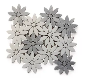 Artistic Floral White and Grey Marble Backsplash Mosaic Floor and Wall Tiles (9.5x11 inch) DP8681