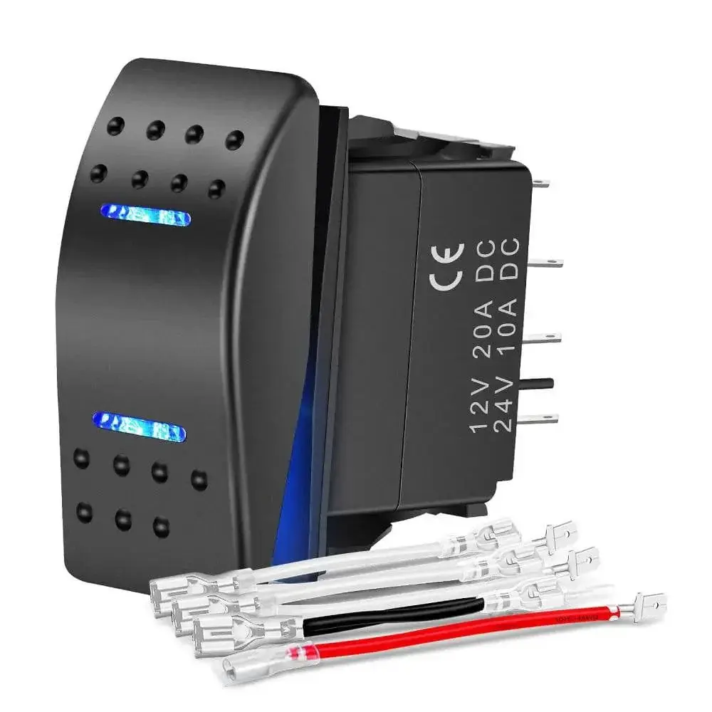 Nilight 7-Pin DPDT On/Off Momentary Rocker Selector Switch with Built-in Blue LED, 20A/12V Dual Loads Control, Included Wiring, Easy Installation, Universal Fit for Automotive Replacement Parts