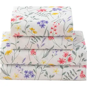 Floral Bed Sheets  Size 18" Deep Pocket  Sheets Soft Breathable Floral Sheets  Size Bed Set with 1 Flat Sheet, 1 Fitted Sheet, 2 Pillowcases (, Blooming Spring)
