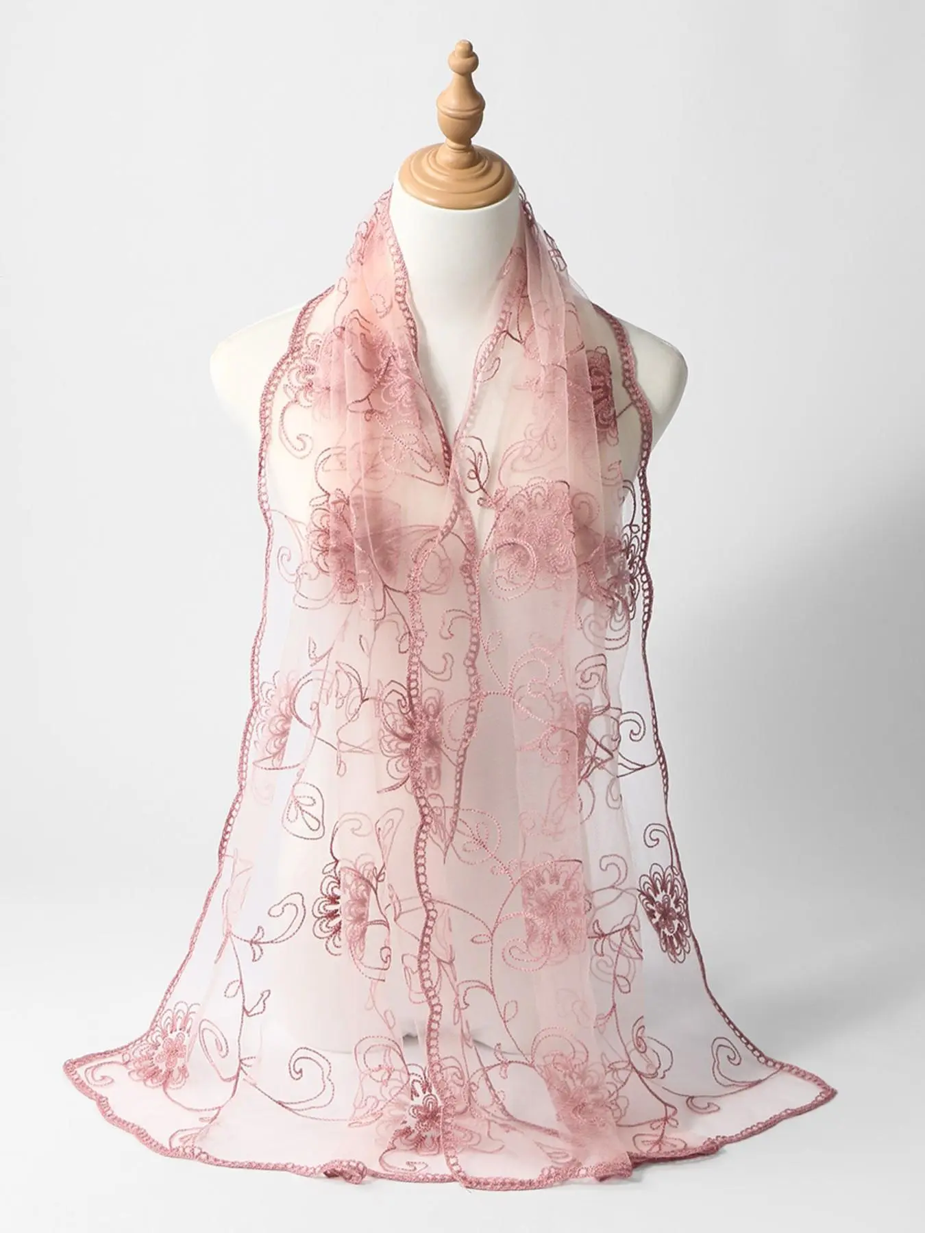 French Romantic Lace Embroidered Mesh Long Scarf, Soft Style Versatile Sun Protection Fashion Shawl, Elegant Decorative Wrap for Women
